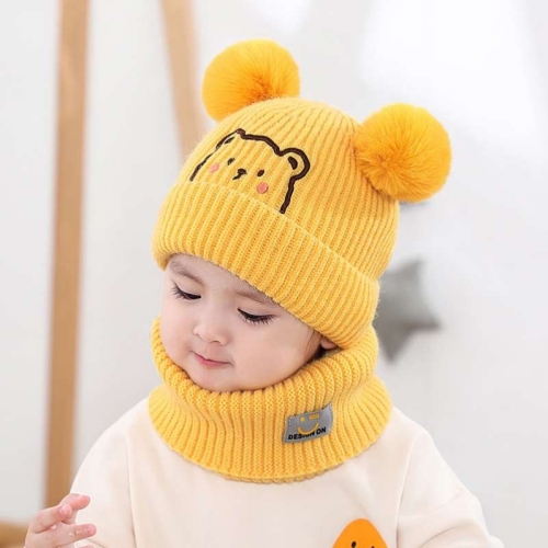 可爱婴儿双球秋冬季宝宝帽子双层儿童针织帽保暖男童女孩毛线帽子