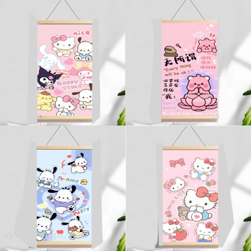 sanrio cartoon series digital oil painting diy handmade children‘s filling painting new scroll decorative hanging painting