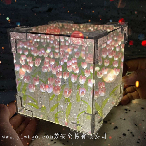 diy handmade tulip flower sea cube stereo mirror small night lamp complete material package birthday gift for girlfriend