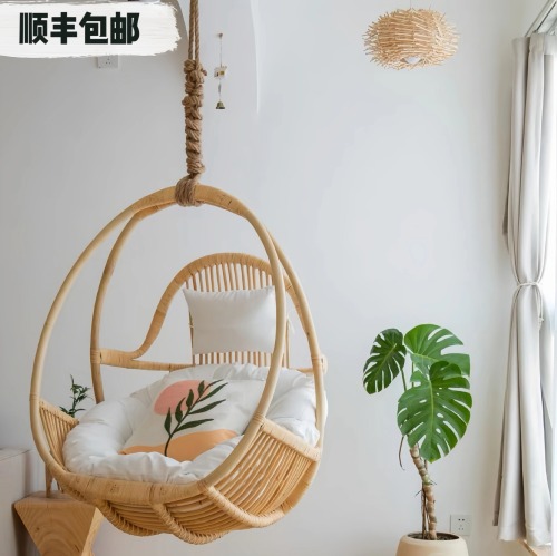 balcony hanging basket rattan chair nordic simple hanging glider indoor swing woven natural real rattan bird‘s nest rocking chair internet celebrity