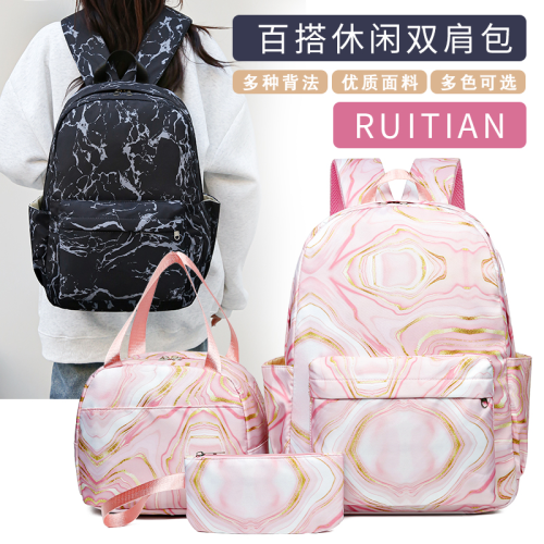 schoolbag trendy women‘s bags backpack canvas bag sports leisure bag three-piece set source factory support customization wholesale