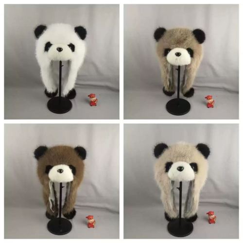 亲子网红新款熊猫帽子时尚仿狐狸毛护耳帽成人儿童冬季帽子批发潮