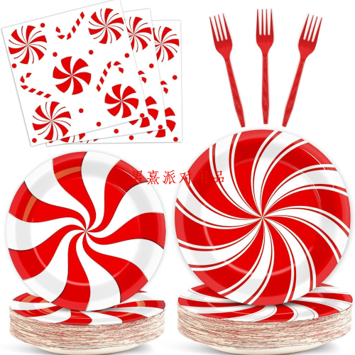 christmas red and white stripes paper pallet party tableware disposable party supplies cross-border amazon