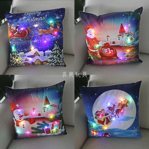 2022 new foreign trade lantern christmas glow pillow led light pillow european and american christmas short plush pillow cover