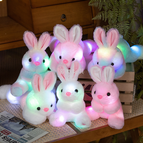 cartoon colorful colorful luminous rabbit doll plush toy children‘s soothing pillow gift for girlfriends wholesale
