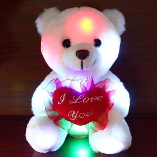 cross-border luminous bear plush toy bow tie hug heart teddy bear built-in led colorful light luminous doll for children
