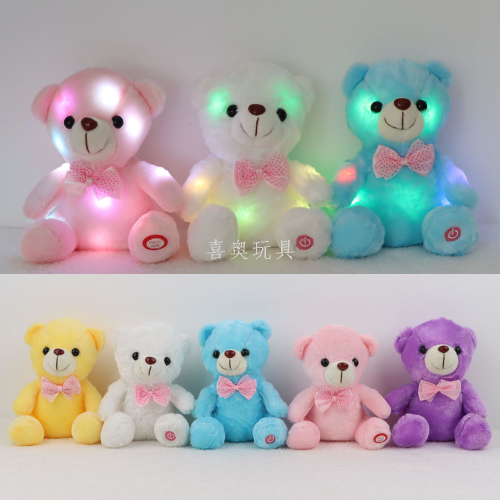 cross-border luminous bear plush toy bow tie teddy bear built-in led seven-color lights luminous doll children‘s gift