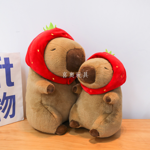 capabala large strawberry hat plush toy capybara doll bar doll comfort doll pillow wholesale