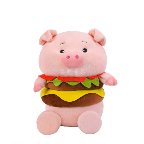 plush toy factory wholesale new hamburger pig doll girls gift crane machine exchange doll children‘s gift
