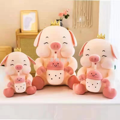 cute bottle pig pillow doll plush toys big ragdoll milk tea pig doll sping pillow birthday gift for women