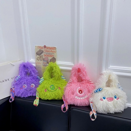 儿童ins卡通小怪兽可爱单眼怪毛毛绒单肩斜跨包手机包包女包潮