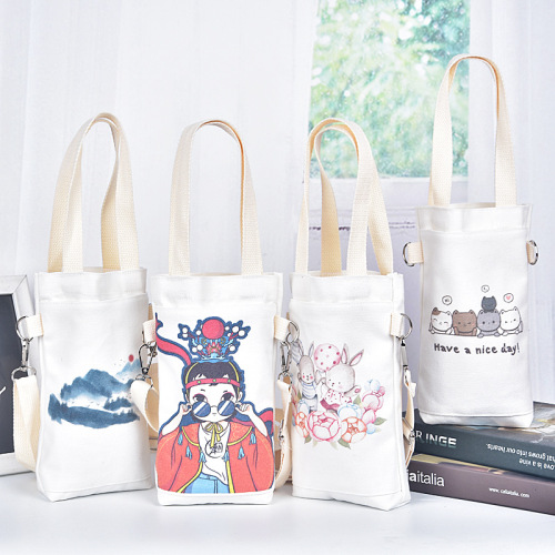 手摇奶茶帆布袋 咖啡杯套小布袋现货 精美饮料手提杯套