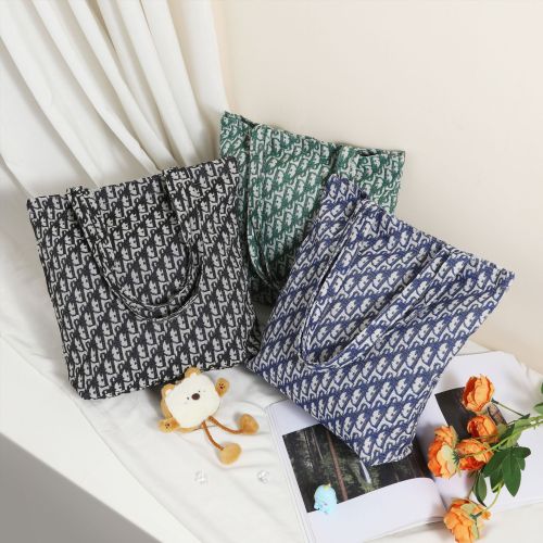 潮流慵懒轻奢风字母碎花棉麻百搭单肩包大容量日常通勤帆布包