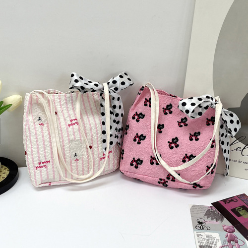 可爱条纹手提包包女外贸新款发泡双层单肩包时尚大容量印花腋下包