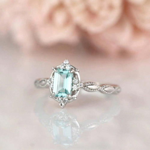 wish hot sale new small fresh elegant ring european and american diamond-embedded topaz sea blue zircon ring