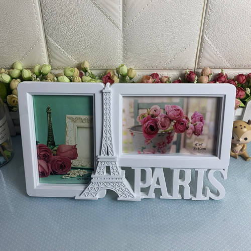 跨境直供外贸出口铁塔双孔连体相框白色塑料摆台相框卧室客厅摆件