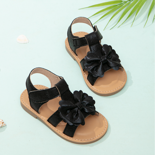 cross-border girls‘ sandals 2024 fashion bow princess shoes korean style medium and big children baby soft bottom beach shoes