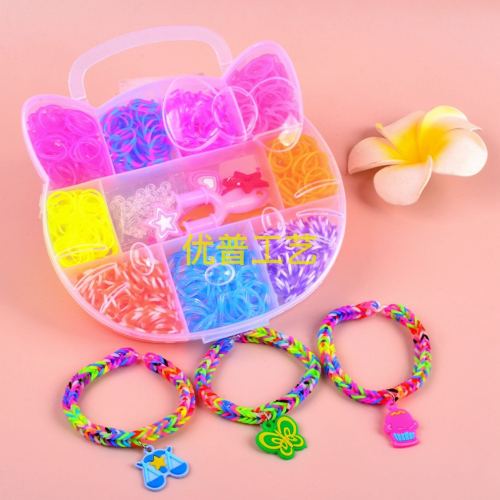 bear head rainbow rubber band color handmade knit device diy educational children‘s toys woven bracelet large plum blossom coin h