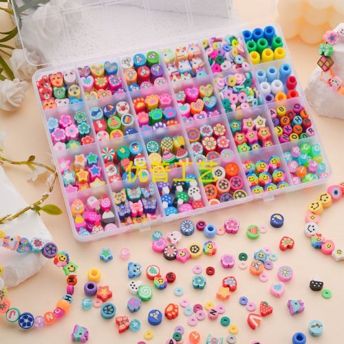 cross-border new arrival 24 grid pony beads suit soft pottery beads diy ornament accessories cartoon loose beads briearth beads boxed
