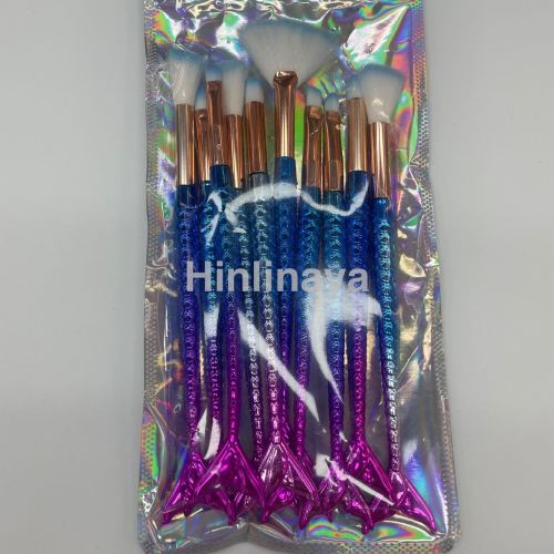 in sto wholesale electropting fishtail makeup brush suit electropting colorful beauty tools fish tail