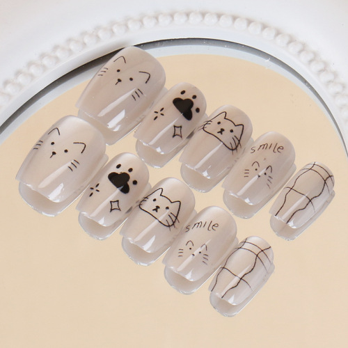 美甲贴片穿戴甲夏季猫眼手工美甲贴片可爱卡通猫咪假指甲片30片