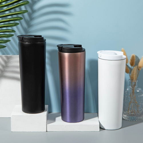 双层304不锈钢保温杯车载便携直身杯真空咖啡杯翻盖礼品杯随行杯