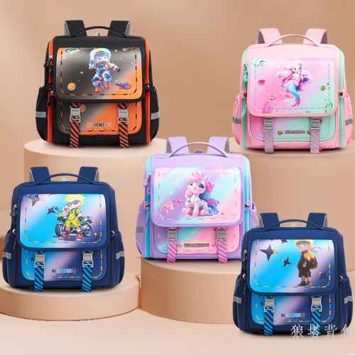 new cartoon horizontal board student schoolbag grade 1-6 boys and girls decompression spine-protective backpack lightweight waterproof