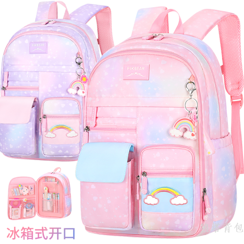 new primary school student schoolbag female rainbow lightweight burden alleviation spine protection large capacity children backpack grade 1-6 foreign trade
