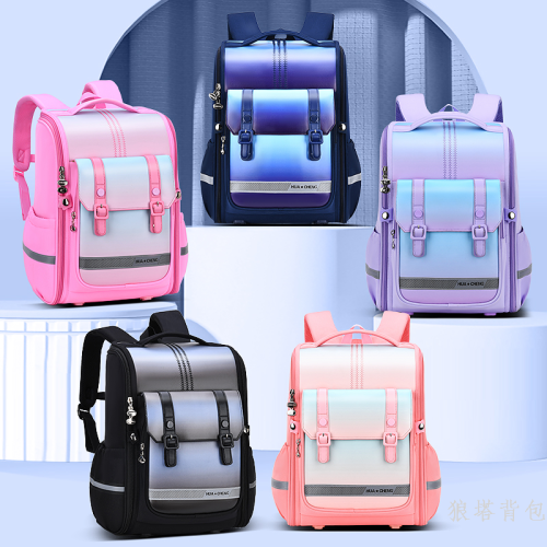 schoolbag wholesale new internet celebrity gradient schoolbag men‘s and women‘s grade 1-3-6 spine protection burden reduction children‘s large capacity backpack
