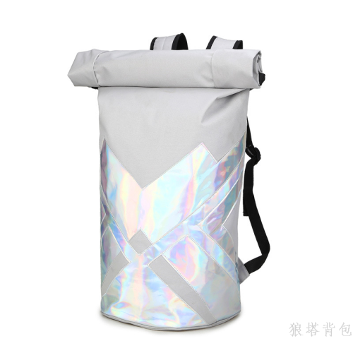 large capacity roll cover large round bag trendy brand backpack laser knight backpack men‘s travel backpack student schoolbag