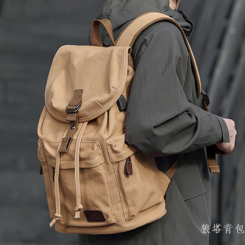 men‘s backpack canvas backpack lightweight large capacity travel leisure simple travel fashion trend college students bag