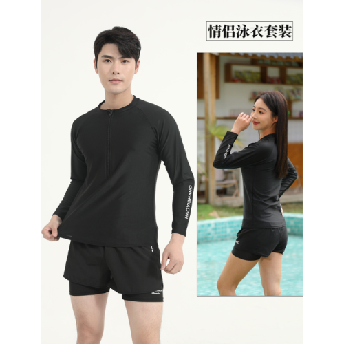 slimming pure black men‘s swimsuit swim trunks set couple split long sleeve sunscreen ladies plus size swimming suit wholesale