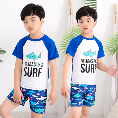 baby boy swimsuit color matching raglan shark letter hot spring swimsuit boy two-piece short sleeve suit toddler children teens batch