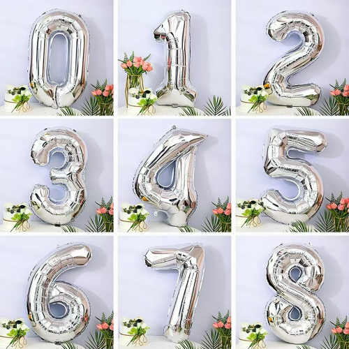 32寸男孩生日数字气球123周岁场景布置装饰银色气球宝宝儿童铝膜