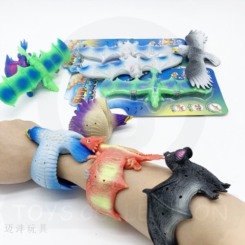 new cross-border amazon bracelet dinosaur ring pop flying dragon toy decompression soft rubber toy decompression artifact racket ring