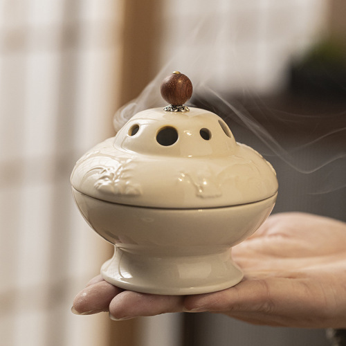 草木灰 家用陶瓷室内焚香盘香炉檀沉香炉创意摆件 香道香薰炉