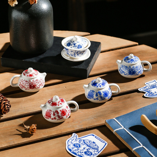 青花瓷迷你茶具小西施国风奶茶标配陶瓷装饰品迷你盖碗工艺品批发