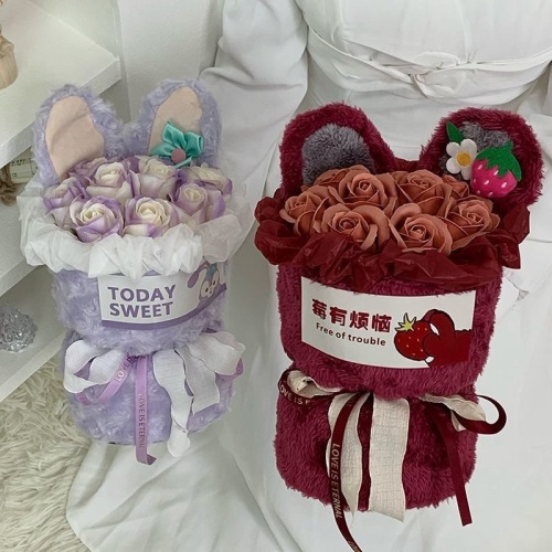 草莓熊毛绒仿真香皂花成品教师节送老师儿童女友朋友闺蜜生日礼物