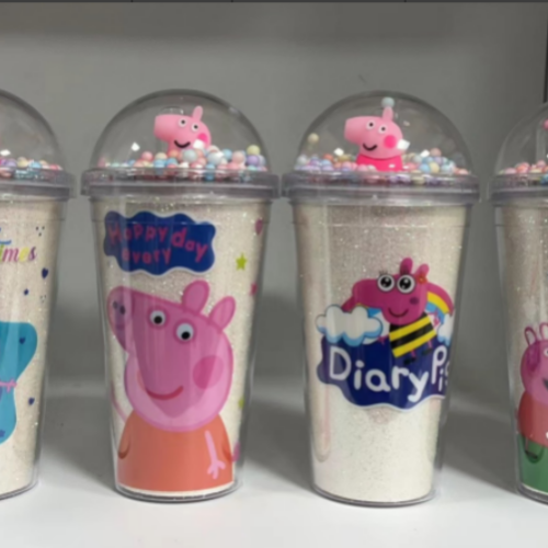 cute double-layer cup with straw customized creative pig page korean plastic cup summer star dad drinking cup