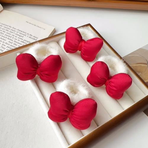 秋冬红色蝴蝶结毛绒发圈可爱软萌少女马尾女童毛巾圈发绳饰品发饰