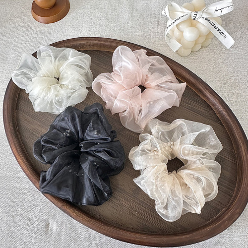 2024新款简约韩系珍珠网纱大肠发圈法式气质高级感ins肥肠发绳女