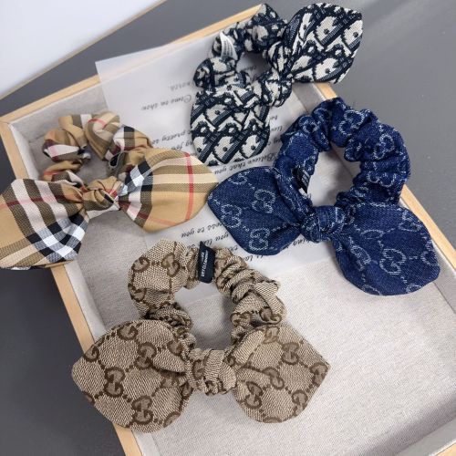 韩国复古老花字母布艺兔耳朵发圈后脑勺蝴蝶结发饰高马尾头圈头饰