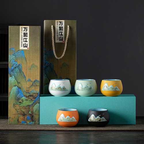 国潮故宫文创陶瓷手绘茶杯套装礼盒礼物端午长辈老师伴手礼品logo