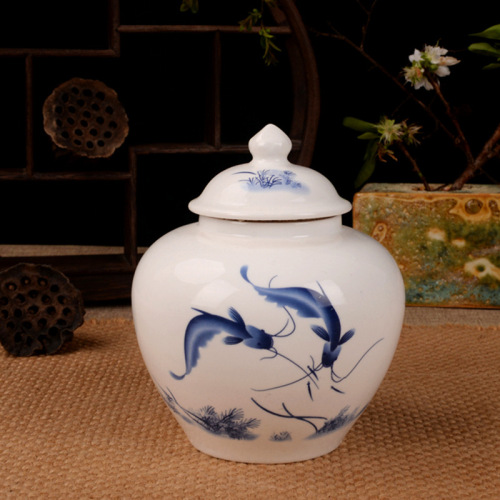 青花茶叶罐陶瓷超大号家用普洱红茶防潮密封醒茶罐通用厂家直供