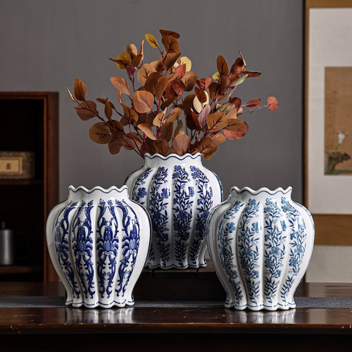 青花瓷陶瓷花瓶中西合璧花瓶意大利客厅玄关摆件双拼花瓶可水培