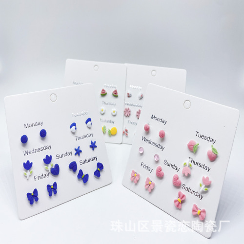 景瓷国风小清新手工景德镇陶瓷耳钉ins风少女学生文艺猫爪耳饰品