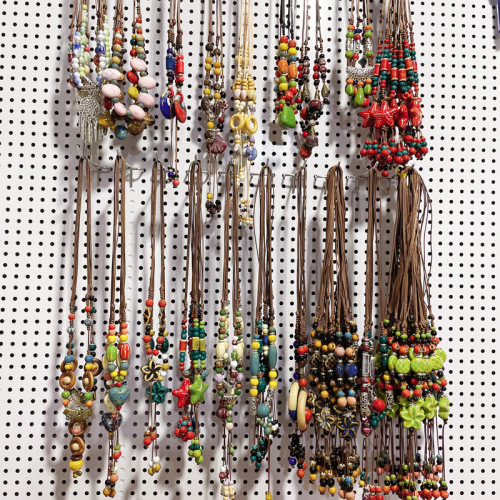 批发陶瓷毛衣链 复古民族风服装配饰 几何型秋冬毛衣项链 地摊货