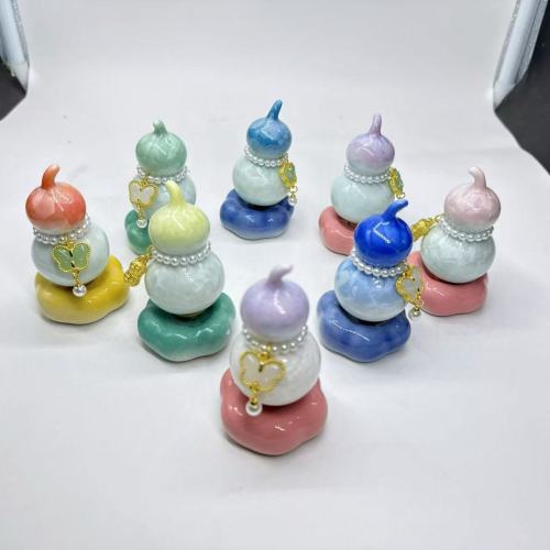 结晶釉葫芦摆件陶瓷迷你茶宠小清新茶桌文玩茶道配件办公桌装饰品