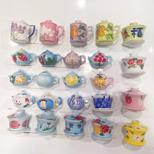 风迷你陶瓷小壶盖碗冰箱贴磁贴个性创意中国风立体侧面装饰贴