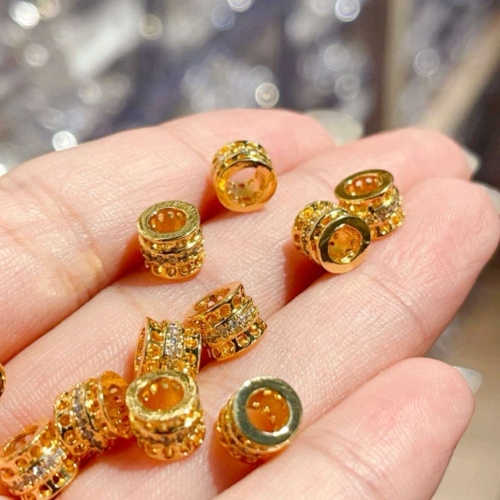 镀金镂空白锆桶珠